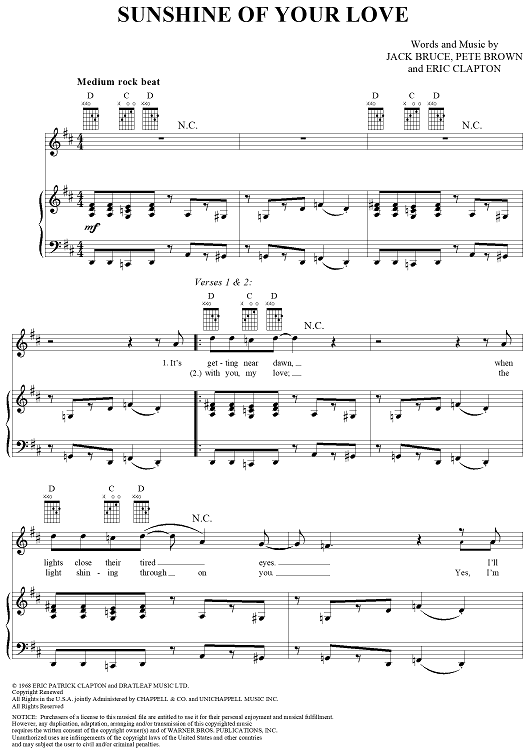 Sunshine of Your Love (Lead sheet with lyrics ) Sheet music for Piano  (Solo) Easy