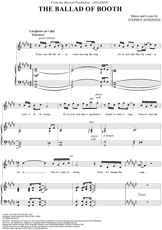 The Ballad Of Booth (Part I) Sheet Music