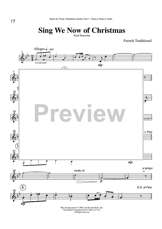 Sing We Now of Christmas - Noël Nouvelet - Part 1 Flute, Oboe or Violin