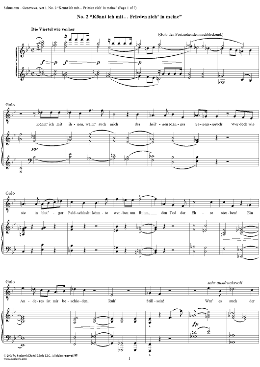 Genoveva, Op. 81, Act 1, No. 2: "Könnt ich mit... Frieden zieh' in meine" - Score