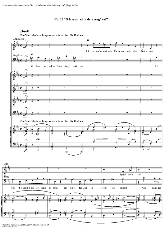 Genoveva, Op. 81, Act 4, No. 19: "O lass es ruh'n dein Aug'auf" - Score