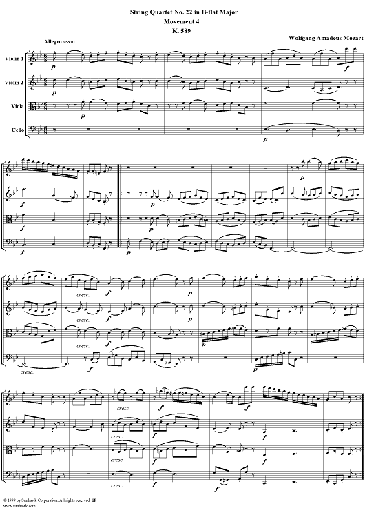 String Quartet No. 22, Movement 4 - Score