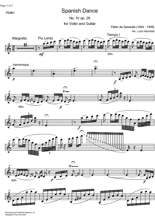 Spanish Dance Op.26 No. 4 - Violin