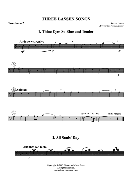 Three Lassen Songs - Trombone 2