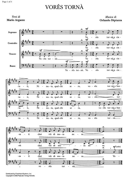 Vorês tornà - Score