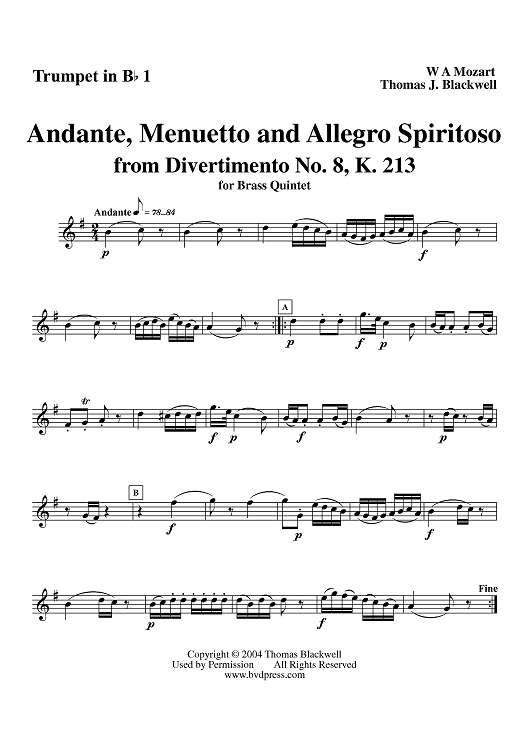 Andante, Menuetto and Allegro Spiritoso - Trumpet 1