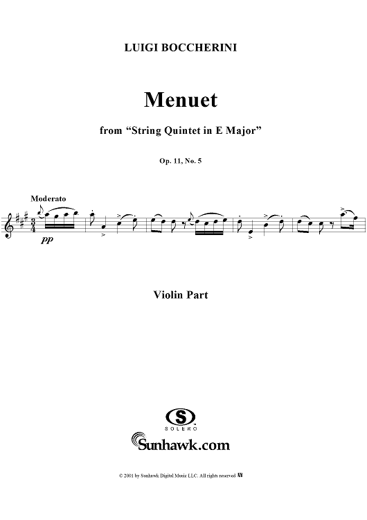 String Quintet in E Major, Op. 11, No. 5: Menuet - Violin