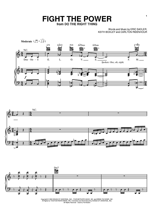 Fight The Power Sheet Music by Public Enemy for Piano Vocal