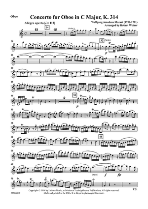 Concerto for Oboe in C Major, K. 314 for Oboe and String Quartet - Oboe