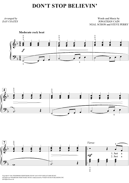 Don't Stop Believin'" Sheet Music For Piano - Sheet Music Now