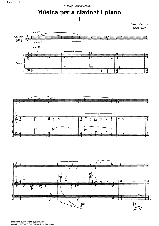 Música per a Clarinet i Piano - Score