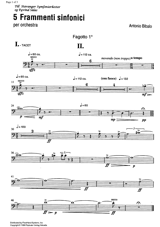 5 Frammenti sinfonici - Bassoon 1