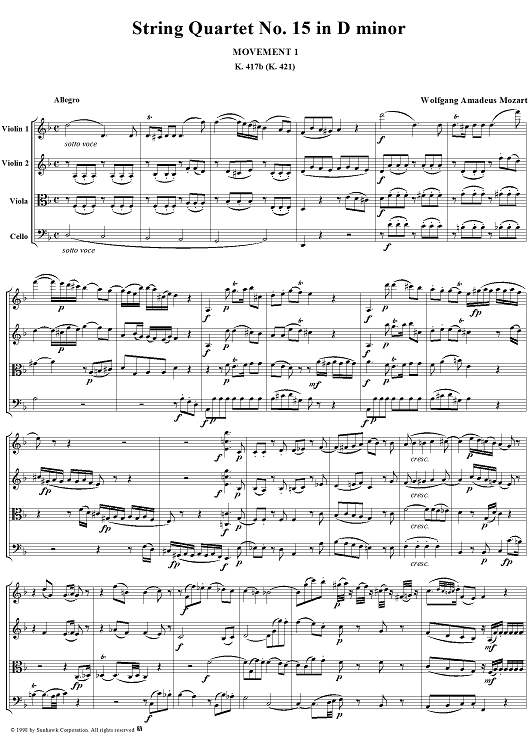 Quartet No. 15, Movement 1 - Score