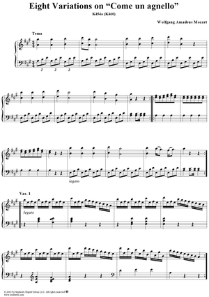 Eight Variations on "Come un agnello", in A Major, K454a (K460)