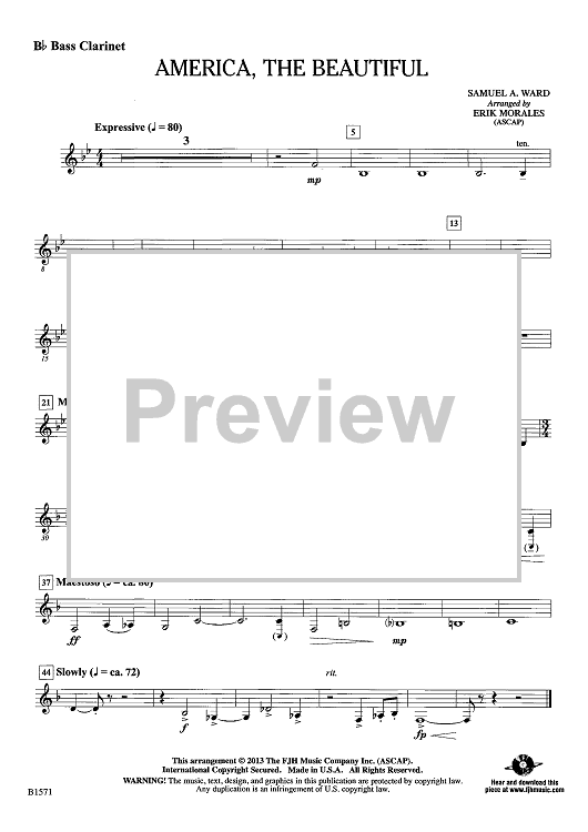 America, the Beautiful - Bb Bass Clarinet