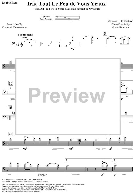 Iris, Tout Le Feu de Vous Yeaux - Double Bass