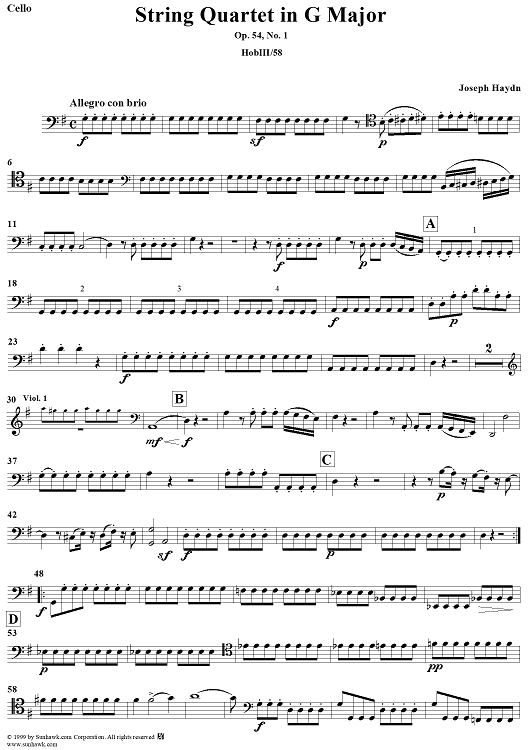 String Quartet in G major, Op. 54, No. 1 - Cello