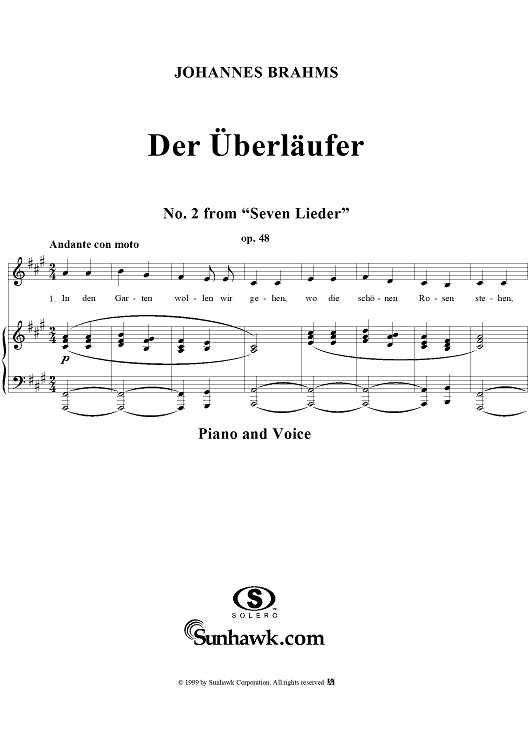 Der Überläufer - No. 2 from "Seven Lieder" Op. 48