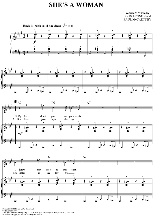 She's A Woman sheet music for guitar (chords) (PDF)