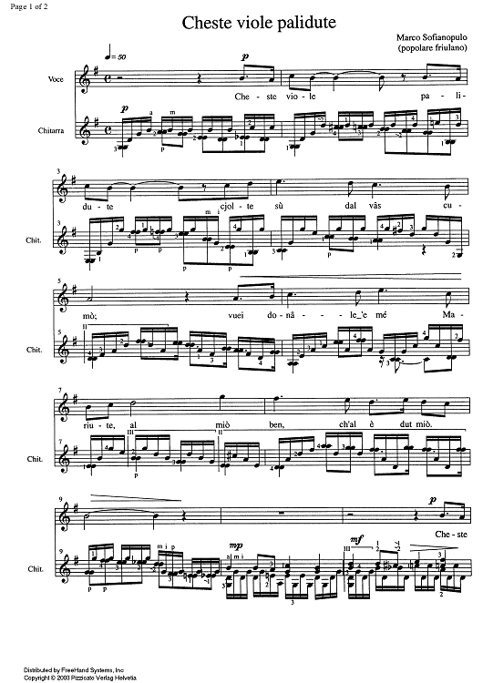 Cheste viole palidute - Score
