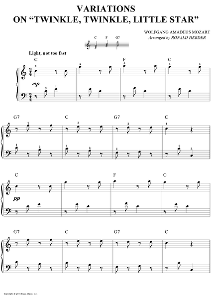 Twinkle Twinkle Little Star, Mozart Variations Sheet music for Piano  (Solo)