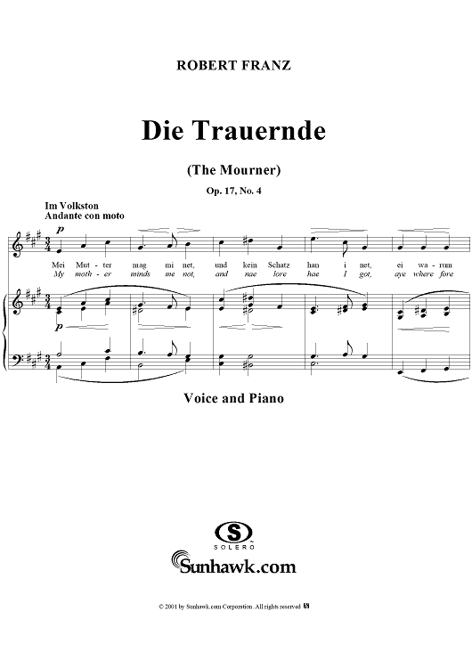 Six Songs, op. 17, no. 4: The Mourner  (Die Trauernde)