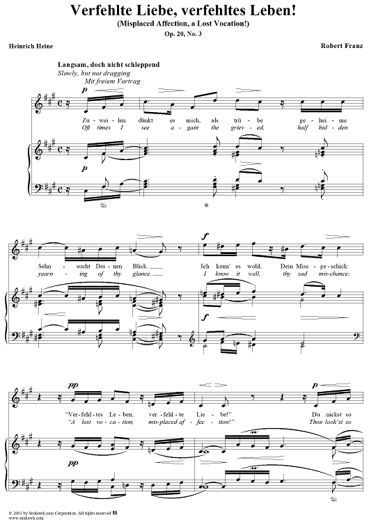 Six Songs, op. 20, no. 3: Misplaced Affection, A Lost Vocation!  (Verfehlte Liebe, verfehltes Leben!)