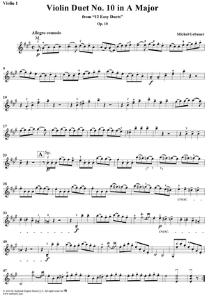 Violin Duet No. 10 in A Major from "Twelve Easy Duets", Op. 10 - Violin 1