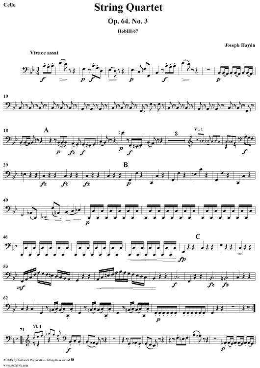 String Quartet in B-flat Major, Op. 64, No. 3 - Cello
