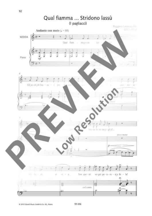 Qual fiamma - Stridono lassu, From 'Pagliacci' sheet music for soprano and  piano