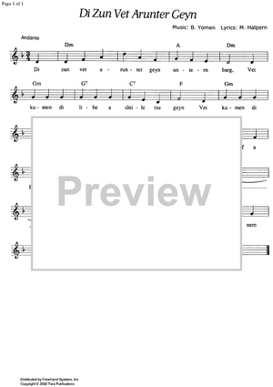 Di Zun Vet Arunter Geyn - Score