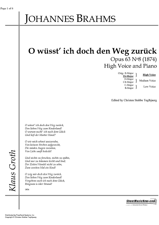 O wüsst' ich doch den Weg zurück Op.63 No. 8