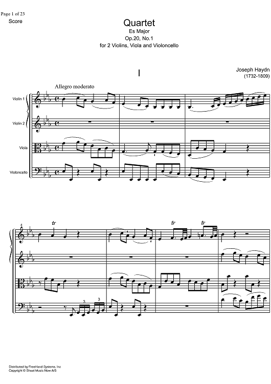 String Quartet Eb Major Op.20 No. 1 - Score