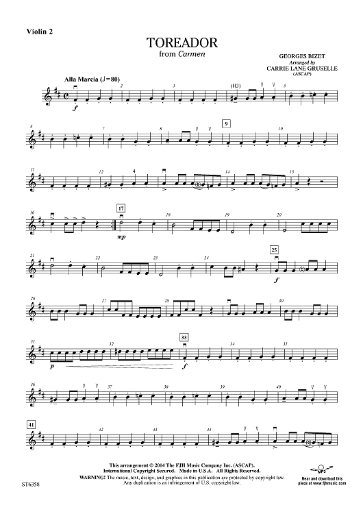 Toreador from Carmen Violin 2 Sheet Music for Orchestra