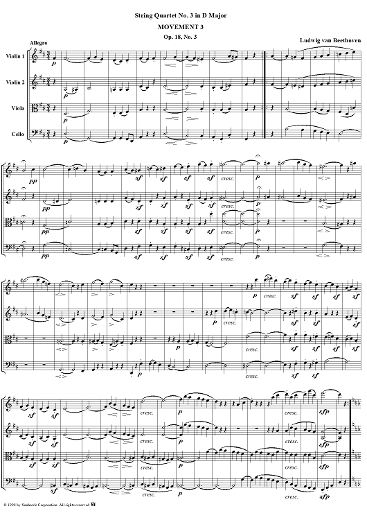 Op. 18, No. 3, Movement 3 - Allegro - Score