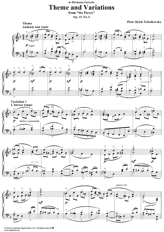 Six Pieces. No. 6. Thema and Variations in F major (F-dur)