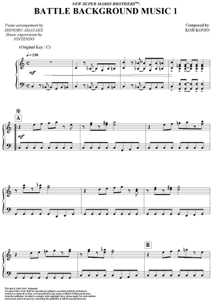 New Super Mario Brothers™: Battle Background Music 1" Sheet Music for Piano  Solo - Sheet Music Now