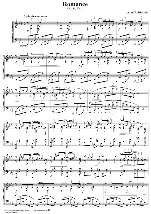 Romance, Op.44 No. 1 Sheet Music | Anton Rubinstein | Cello Solo