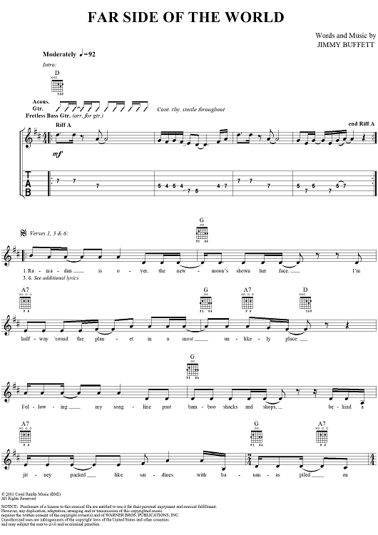 Far Side of the World Sheet Music by Jimmy Buffett for